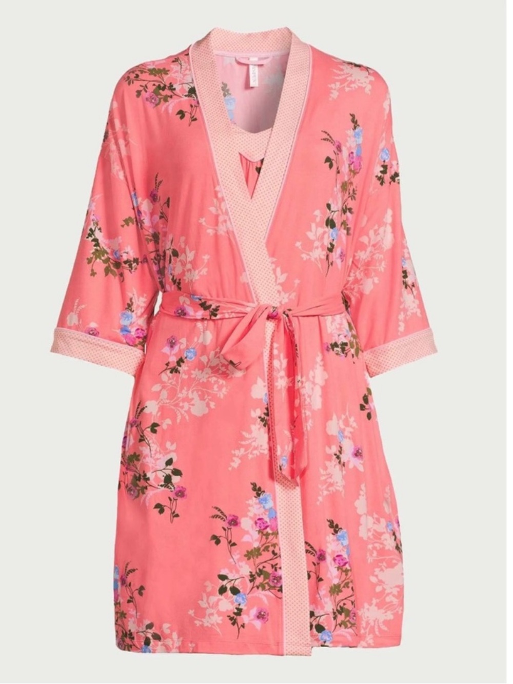 Joyspun Pink Floral Chemise & Robe Sleep Set